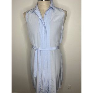 Petite sleeveless buttondown tunic in light blue 100% silk